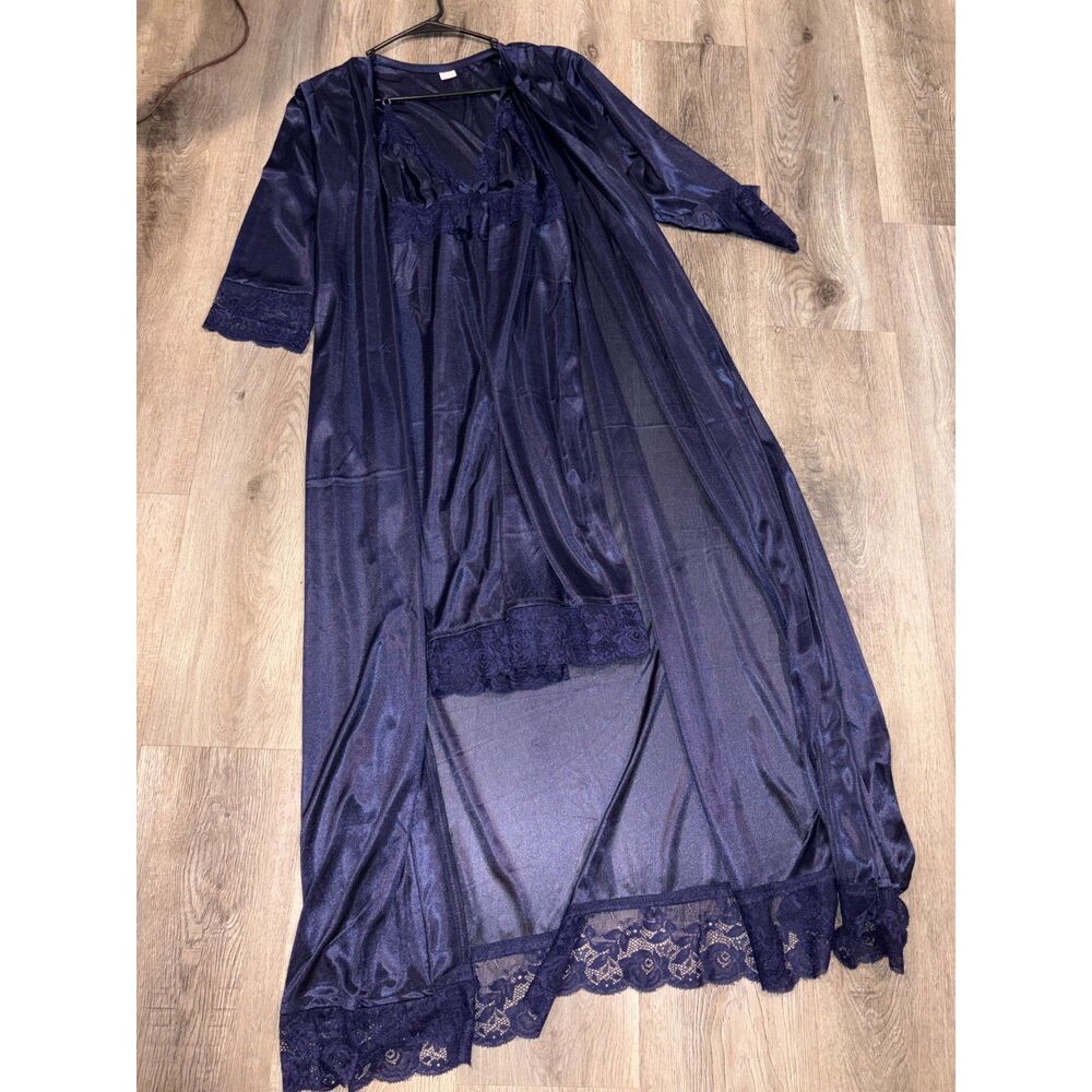 Navy & Purple Satin Lace 2-Piece Set New